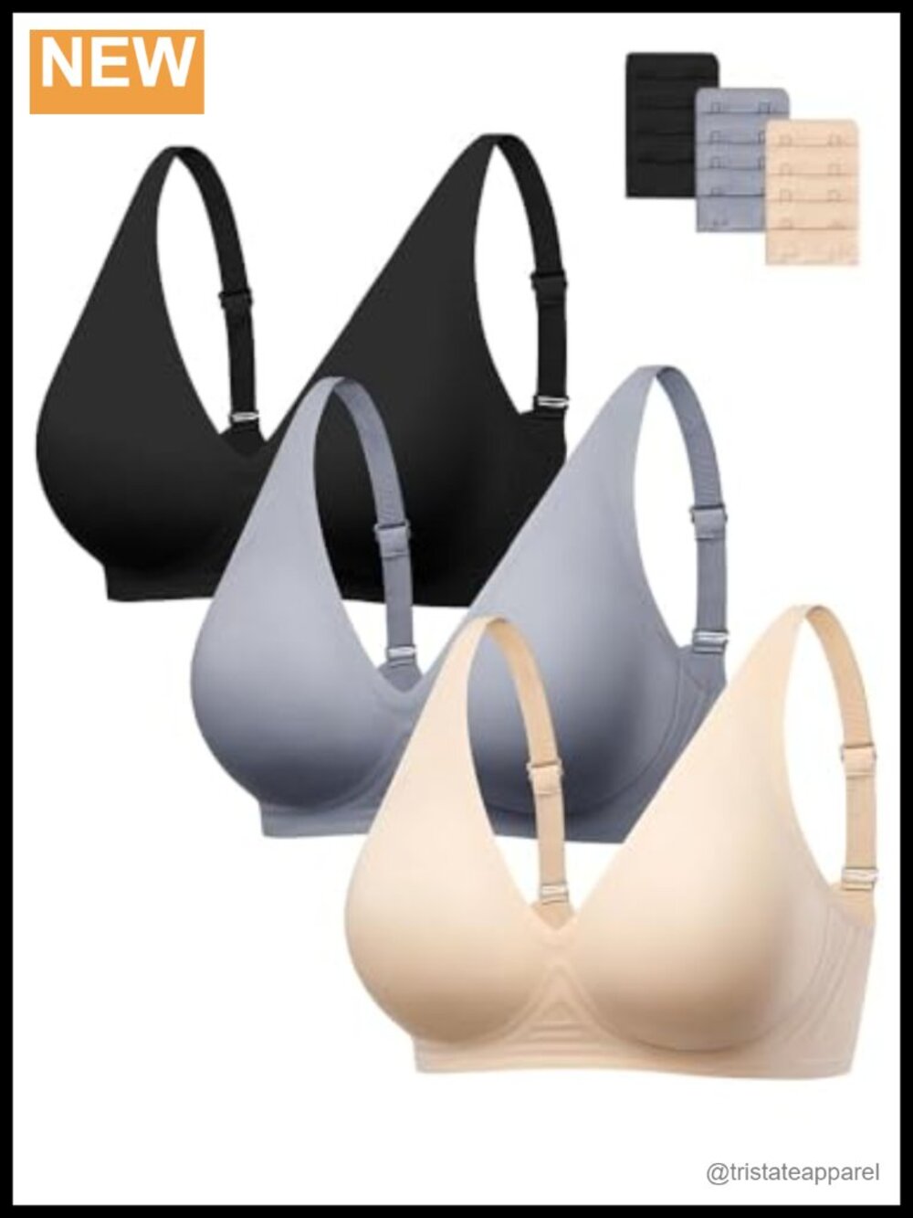 Womens Seamless Deep V Plunge Wireless Bra Nylon Spandex 3 Pack